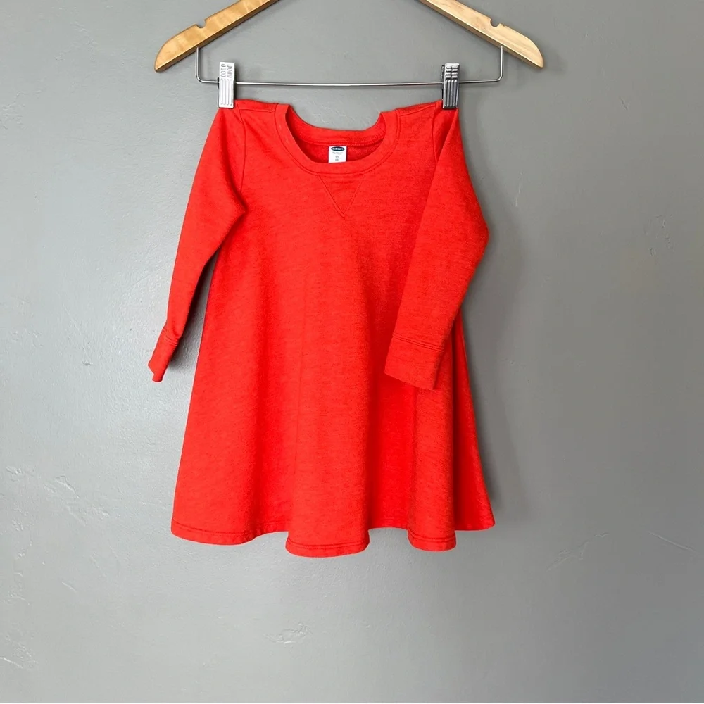 Old Navy Girls 3T Orange Long Sleeve Soft Sweatshirt Flowy Bubble Swing Dress